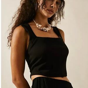 Free People Beach Daphne Square Neck Black Crop Top